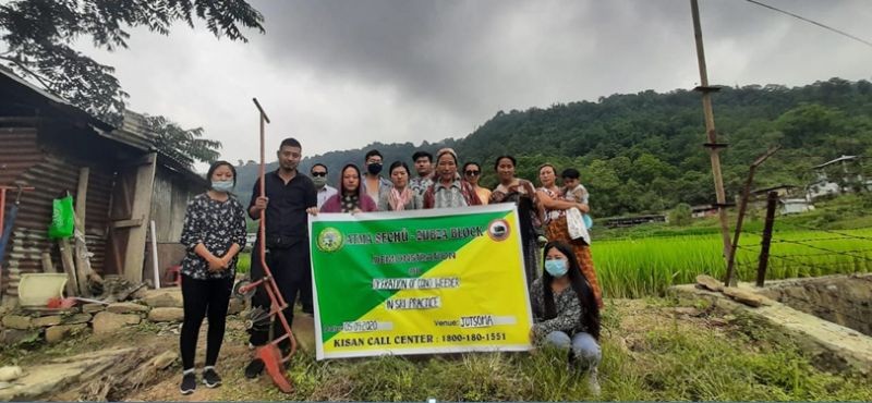 ATMA Sechu Zubza block officials with participants during the demonstration on cultivation practices of winter crops held at Jotsoma village on September 3. (Photo Courtesy: ATMA Sechu Zubza block)